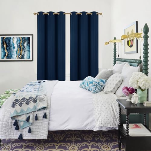 Diraysid Navy Blue Grommet Blackout Curtains for Bedroom Thermal Insulated Room Darkening Curtains Drapes, 38 x 63, 2 Panels - color: Navy Blue, size: 38"W x 63"L (Pack of 2)