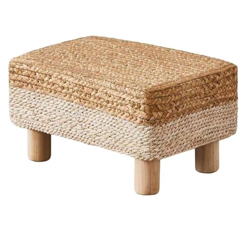 Wimarsbon Natural Seagrass Footstool Ottoman Rectangular Footrest Pouf Ottomans with Wooden Legs Hand Weave Step Stool for Living Room Bedroom Entryway White - color: White, size: 12"D x 16.5"W x 9.5"H