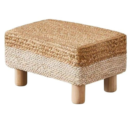 Wimarsbon Natural Seagrass Footstool Ottoman Rectangular Footrest Pouf Ottomans with Wooden Legs Hand Weave Step Stool for Living Room Bedroom Entryway White - color: White, size: 12"D x 16.5"W x 9.5"H