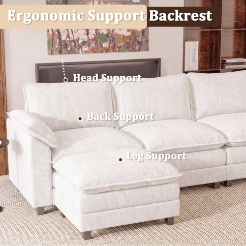 JUMMICO 159" U-Shaped Shaped Sectional Couch, Modular Cloud Sofa, White | 2 Movable Ottoman,4 Deep Seats, Sturdy Frame, Comfy Chenille, Easy Assembly, Sleeper Sofa for Living Room, Apartment - color: White, size: U Shaped Sofa
