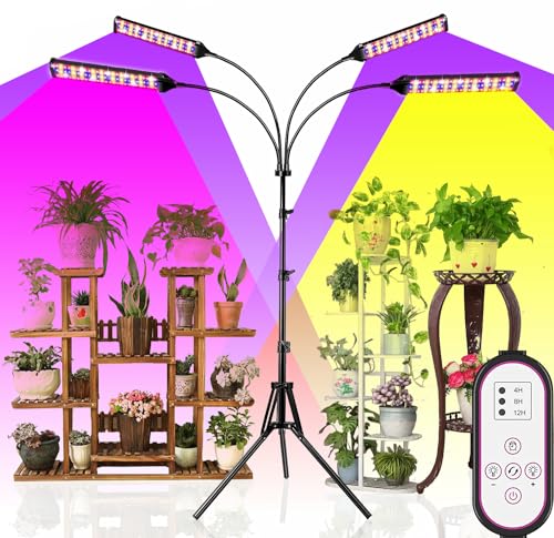 Plant Grow Light with Stand, 420LEDs Sunlight Full Spectrum Floor Plant Light with Timer, 10 Dimmable Levels 4 Head Plant Lamp for Indoor Plants with Stand for Veg and Bloom - size: 480LEDs