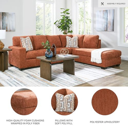 Signature Design by Ashley Aviemore L-Shaped Sectional Couch | Cozy 100% polyester chenille fabric, Sag-resistant platform foundation, Spacious L-shaped layout, Casual contemporary style - color: Spice, style: Right 2 Piece Sectional With Chaise