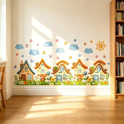 Cartoon House Wall Decals Peel and Stick Kids Room Nursery Decor - color: Terraced Houses