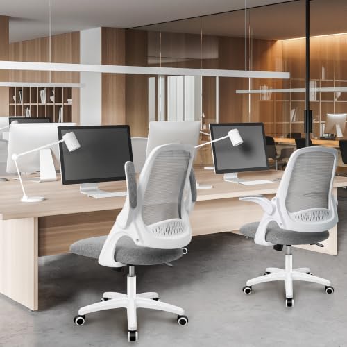 NEO CHAIR Office Desk Chair, Ergonomic Mesh with Flip-Up Armrests, Grey | Lumbar Support, Height Adjustment, 360° Swivel and Rolling Base, Space-Saving Design for Home Office, Vanity or Study - color: Grey