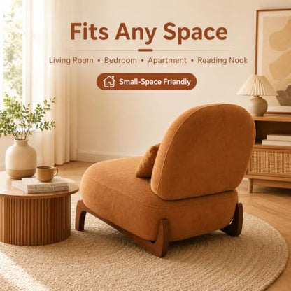 Modern Velvet Armless Accent Chair with Solid Wood Legs, Upholstered Single Lounge Chair, Comfy Reading Chair for Living Room, Bedroom & Reading Nook (Caramel + Fabric, 1 Pack, Solid Wood) - color: Caramel + Fabric, size: 1 Pack