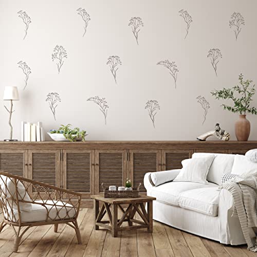 Floral Wall Decals - Set of 12 Large 10" Brown Floral Vinyl Wall Stickers for Kitchen Bedroom Living Room Laundry Bathroom Decor Removable Peel and Stick Indoor Wall Decor - color: Floral Stems