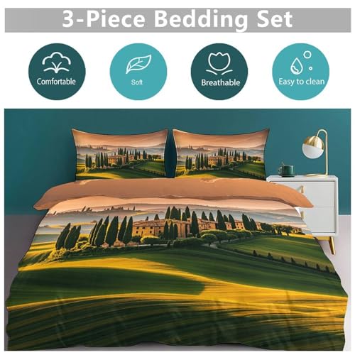 3 Piece Italy Tuscan Bedding Set - Ultra Soft Fabric & Double-Sided Print, Breathable Comforter Set with 1 Quilt Cover & 2 Pillowcases for Home Hotel, 79"x90" - size: 79"x90"