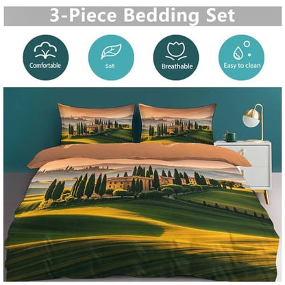 3 Piece Italy Tuscan Bedding Set - Ultra Soft Fabric & Double-Sided Print, Breathable Comforter Set with 1 Quilt Cover & 2 Pillowcases for Home Hotel, 79"x90" - size: 79"x90"