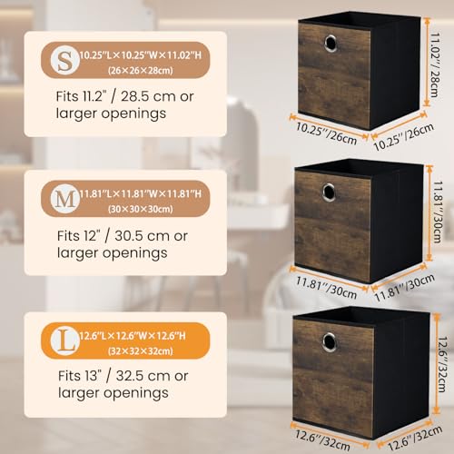 Stylish Fabric Cube Storage Bin with Wood Grain,Sturdy Storage Cube Box for Shelves, Foldable Basket Space Saving Storage Organizer for Home,Office,Nursery,Living Room,Bderoom,3 Pack(12.6x12.6x12.6in) - size: Large-12.6x12.6x12.6inch