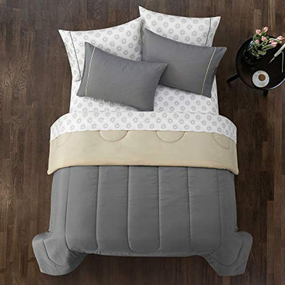 Idea Nuova Casa 7-Piece Solid Reversible Comforter Set with Bonus Sheets, Dark Gray, Queen, 86"x86" - color: Dark Gray, size: Queen