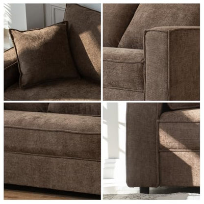 YUHUASHI Square Loveseat Sofa,Linen Fabric Upholstered Couch，Brown | 65 Inch W/Brown Sofa/Linen Fabric/Sturdy Small Space Sofa /Furniture for Living Room Bedroom/Modern Square Design - color: Brown, size: 65 Inch W