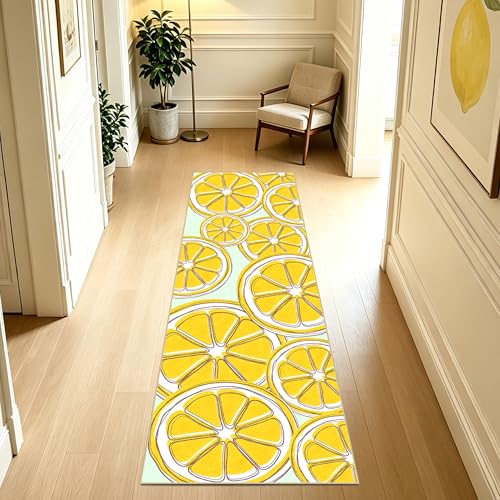 AooHHooA Washable Lemon Runner Rug 2x6 Yellow Lemons Rug with Non-Slip Backing Low Pile Runner Rugs for Kitchen Hallway Laundry Entryway Indoor 6ft - color: Lemon-1, size: 2' x 6' (Runner)