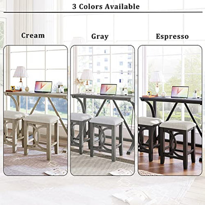 RuiSiSi 3 Piece Counter Height Dining Set, Farmhouse Kitchen Table Set with USB Port and 2 Upholstered Stools, Breakfast Nook Set for Kitchen, Dining Room, Living Room, Grey - color: Grey
