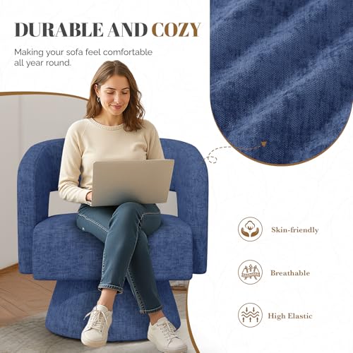 Luxanimarion Swivel Barrel Accent Chair,Oversized Chenille Upholstered Round Swivel Chair,Modern Luxury 360 Degree Living Room Vanity Chair for Bedroom Office,Blue,2PCS - color: Blue-chenille, size: Set of 2