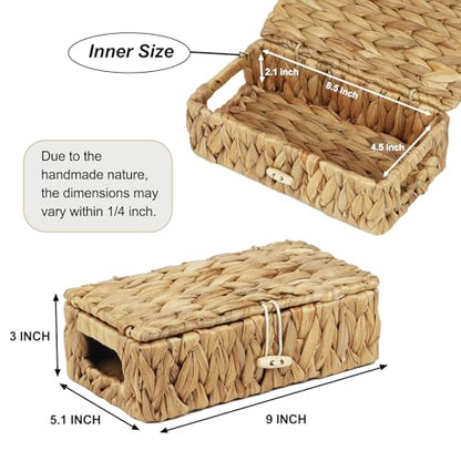 Water Hyacinth Wicker Storage Basket with Lid, X-Small | 9 x 5.1 x 3 Inch Box, Shelf Organizer, Rectangular Woven Bin, Small Item Storage, Natural Home Decor - size: X-Small