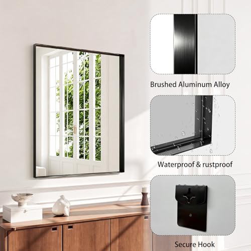 30x20 Black Bathroom Mirrors for Over Sink, Wall Mounted Bathroom Vanity Mirror, HD Distortion-Free Tempered Glass, Anti-Rust Brushed Matte Aluminum Alloy Frame, Horizontal or Vertical Hanging - size: 30"L x 20"W