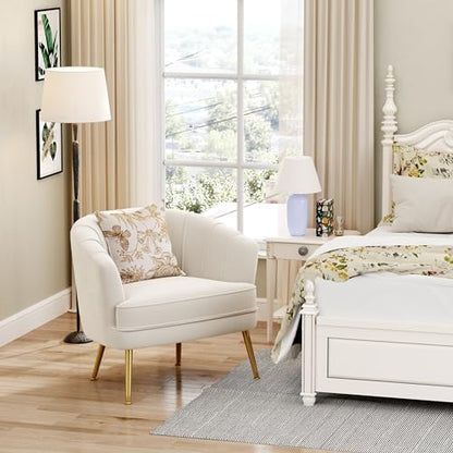 Velvet Accent Chair, Barrel Armchair, Beige | Velvet Upholstery, Golden Metal Legs, Comfy Barrel Back, Modern Style, Living Room Bedroom Office - color: Beige, size: 1 Chair