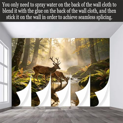 Custom Size Wall Murals Forest Landscape Deer Creek Morning Light Water Reflection SelfAdhesive Wall Fabric Removable Large Wallpaper for Photo Living Room