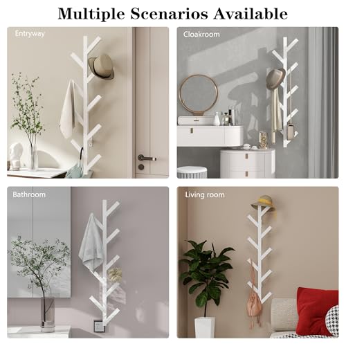 Prywot 2PK Vertical Hat Rack, Metal Coat Rack Wall Mounted, White, 37.8" | 9 Hooks, Space-saving wall-mounted design, for Hats, Jackets, Coats, and Bags - Suitable for Entryways and Bedrooms - color: White(2 Pack)