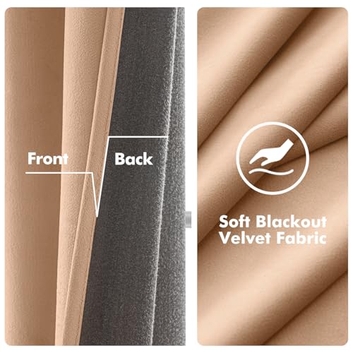 MIULEE Velvet Curtains Blush Beige 52 x 108 Inch Length Set of 2 | Extra Long Grommet Drapes, Soundproof Thermal Insulated, Room Darkening, Classical Blackout Curtains for Living Room Bedroom - color: Blush Beige, size: 52"W x 108"L (Pack of 2)