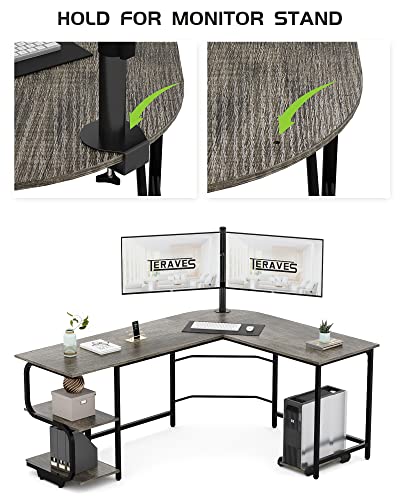 Reversible L Shaped Desk with Shelves 61" Gaming Corner Desk with Storage | Large Desktop Surface, 2-Tier Open Storage Shelves, Premium Office Computer Desk Workstation for Home Office, Gaming, Study