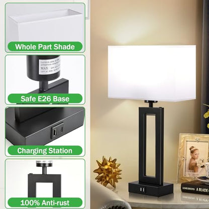 Lamps for Bedrooms - Set of 2 Modern Table Lamps with Touch Control, 3 Way Dimmable, USB C&A Charging, White&Black - color: White-Daylight, size: 20IN