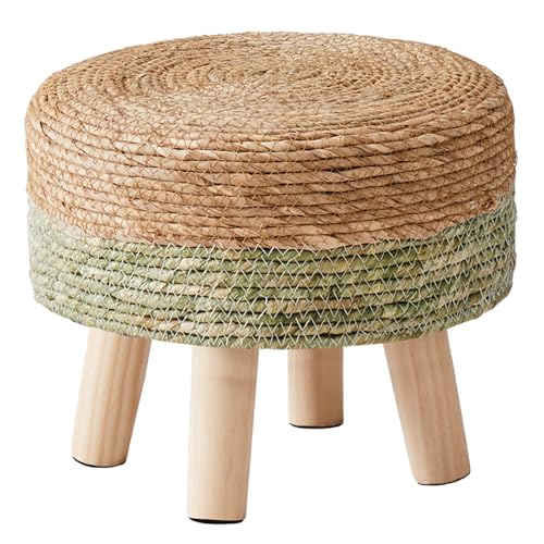 Cpintltr Ottoman Natural Seagrass Footrest Poufs Hand Weave Round Foot Stool for Couch Desk Soft Step Stool Padded Foot Rest with Pine Legs for Living Room Bedroom Natural/Green - color: Green