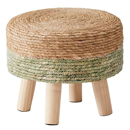 Cpintltr Ottoman Natural Seagrass Footrest Poufs Hand Weave Round Foot Stool for Couch Desk Soft Step Stool Padded Foot Rest with Pine Legs for Living Room Bedroom Natural/Green - color: Green