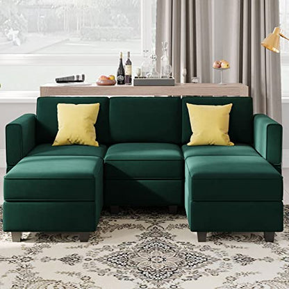 Belffin Modular Sectional Sofa with Double Chaise Velvet U Shaped Sofa Reversible Sectional Couch with Storage Green - color: Green, size: U Shape Sofa