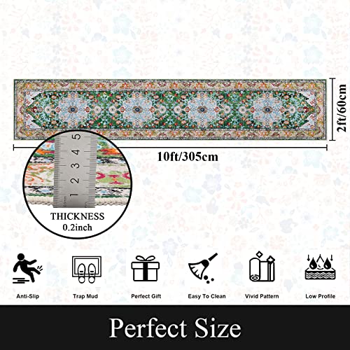 U'Artlines 2' x 10' Boho Hallway Runner Rug, Non Slip Washable Vintage Farmhouse Accent Area Rug Carpet for Kitchen Entryway Laundry and Living Room (Green) | Vintage Farmhouse Kitchen Rug Accent Area Carpet for Entryway Laundry and Living Room - color: G