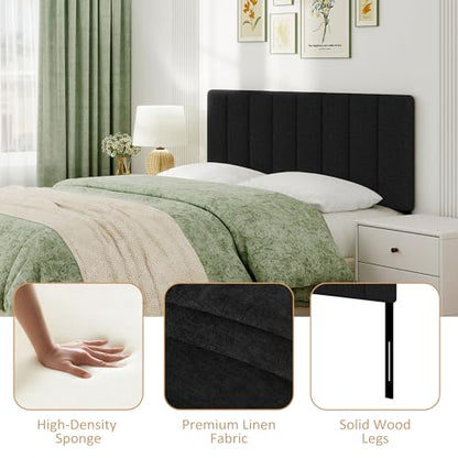 Queen Size Headboard Only, Height Adjustable Linen, Black - color: Linen-black, size: Queen/Full