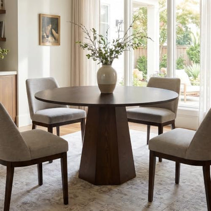 39'' Round Dining Table for 4, Modern Pedestal Kitchen Table Circle Wood Walnut Grain Finish Grain Tabletop Dinner Table Kitchen Table with One-Piece Tabletop for Small Spaces, Walnut Wood - color: Walnut Wood, 39” Round