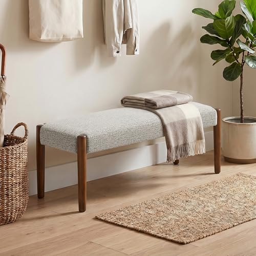 Usaint 42" End of Bed Bench with Wood Legs, Light Brown with Walnut Leg | Modern Upholstered Bedroom Bench with Rubberwood Legs, Entryway Bench with Cushion, Dining Bench for Living Room, Bedroom - color: Light Brown With Walnut Leg