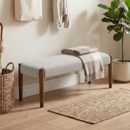 Usaint 42" End of Bed Bench with Wood Legs, Light Brown with Walnut Leg | Modern Upholstered Bedroom Bench with Rubberwood Legs, Entryway Bench with Cushion, Dining Bench for Living Room, Bedroom - color: Light Brown With Walnut Leg