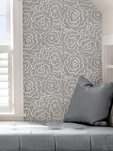NuWallpaper Charcoal Saraya Peel and Stick Wallpaper, Grey, Removable Wallpaper, Renter-Friendly, 20.5 in x 18 ft - color: Gray