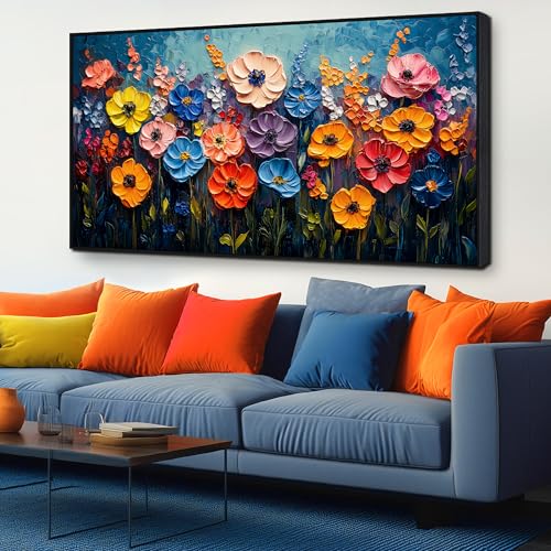 Flower Canvas Wall Art For Living Room Large Framed Wall Art | Colorful Wall Decor For Girls Room,Floral Wall Art For Office Women,Hotel Hallway Apartment Decoration 29 x 58 Inch - color: Colorful Framed, size: 58"L x 29"W