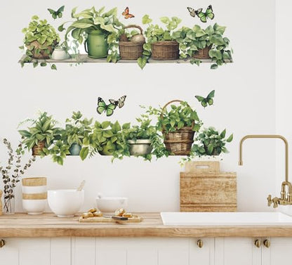 Green Plant Wall Decals 3D Bonsai Tropical Plant Betterfly Wall Sticker Creative Vinyl Peel and Stick Removable Wall Art Decor for Living Room Bedroom Home Office - style: Green Plant 1