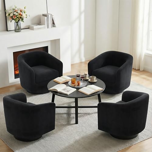 Swivel Barrel Accent Chair, Comfy Reading Armchair, Black, Set of 1 | Club Chairs for Adults, Low-Back Design, Modern Round Style, Solid Wood Frame & Metal Swivel Base, For Living Room & Bedroom - color: Black
