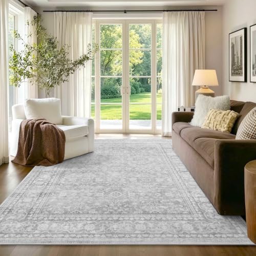5x7 Ft Area Rugs for Living Room, Soft Non-Slip Machine Washable Rug, Vintage Stain Resistant Carpets for Bedroom Nursery Dining Room Home Decor (Grey) - color: F02 Grey, size: 5' x 7' (Rectangular)