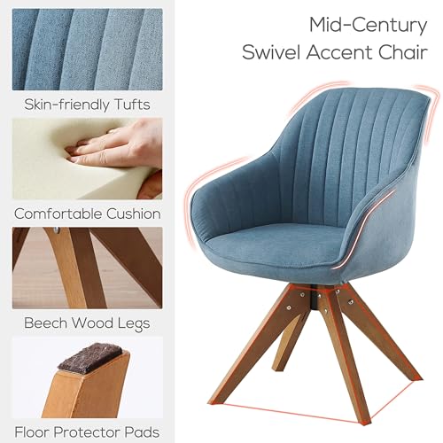 Swivel Desk Chair for Home Office, Fabric, Blue | No Wheels, Beech Wood Legs, Mid Century Modern, Upholstered, 360° Swivel, Accent Chair, Living Room, Bedroom - color: Light Blue, size: Fabric