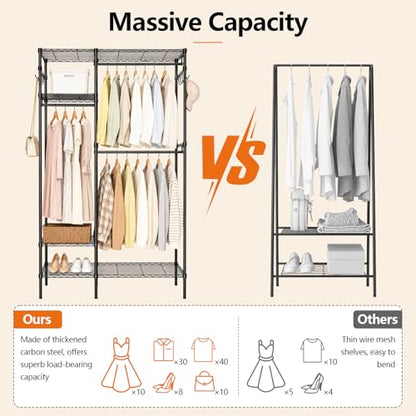 Clothes Rack with Adjustable Wire Shelves & Hanging Rods, Black | Portable Clothing Garment Rack for Hanging Clothes, Freestanding Closet Organizer, Heavy Duty, Max Load 700Lbs - color: Black