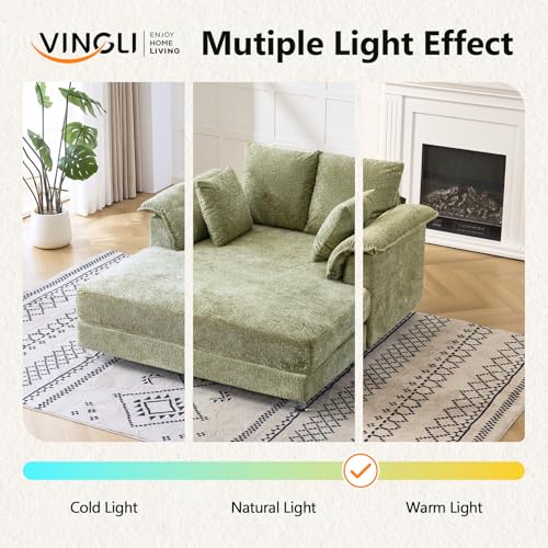 VINGLI Modern Floating Chaise Lounge Chair with Acrylic Legs, Upholstered Cushion Deep Seat Lounge Sofa with Iron-Wood KD Frame, Pillow Armrest, Accent Chair for Living Room, Play Room Apartment - color: Light Green, style: Modern