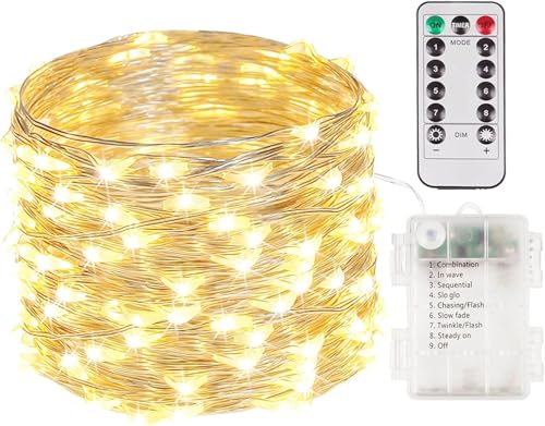 33FT 50 LED Fairy Lights Battery Operated with Remote and Timer Warm White | Remote Control, 8 Modes, Timer, Adjustable brightness, Waterproof Lights for Indoor Outdoor Classroom Christmas Decor - color: Warm White, size: 1 Pack 50LED