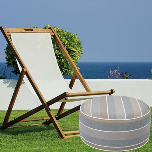 FUNHOME Inflatable Stool Ottoman Footrest with Handle D20 xH9-Grey Stripe | Indoor Outdoor Footrest Seat, Water-Repellent, Footstool Pouf for Home Patio Garden and Camping Use - color: Grey Stripe