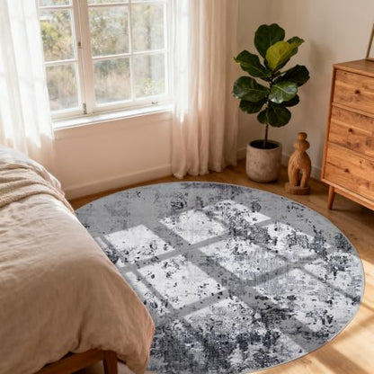 ROYHOME Modern Abstract 4x4 Round Area Rug Non Slip, Grey | Non Shedding Rug Low Pile Stain Resistant for Bedroom Living Room office Dining Room - color: Grey, size: 4' (Round)