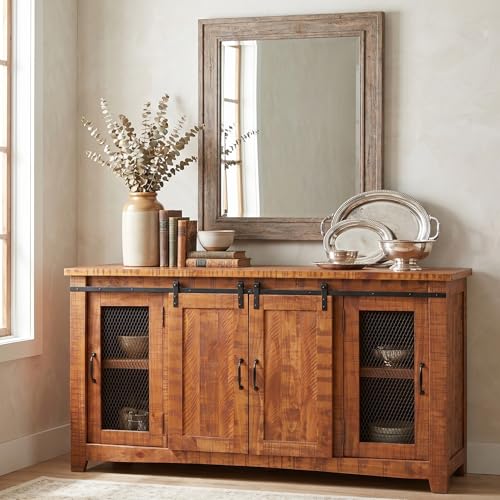 Martin Svensson Home Rustic 65" Wood Entertainment Center, Honey Tobacco | Solid Pine, TV Stand, Sliding Doors, Adjustable Shelves & Cable Management, for TVs up to 70" - color: Honey Tobacco