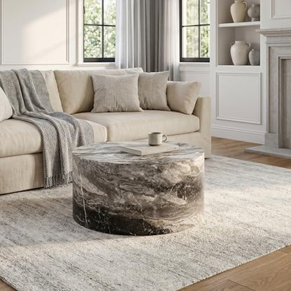 Round Coffee Table Living Room Table - Modern Faux Marble Design with Wood Accents in Grey,No Assembly Required - Ready to Use,Space-Saving - color: 24'' Marble Gray, size: 24'' Round Coffee Table