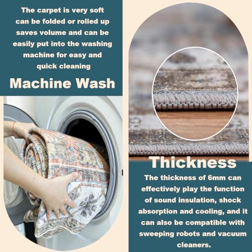 CHAMPLANT Washable Area Rug 9'x12' Beige Blue Boho Chic Medallion Distressed Design Non-Shedding Easy Care Ideal for High Traffic Areas in Living Room Bedroom Office Coffee Table Large Carpet - color: Beige and Blue, size: 9' x 12' (Rectangular)