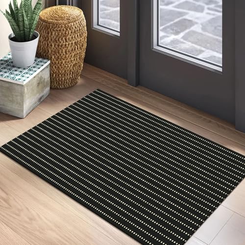 Washable Entryway Rug, Non Slip Doormat, 2x3 Ft, Black/Cream | Washable Braided Small Area Rug, Non Slip Rubber Dot Backed, For Kitchen, Foyer, Front Door, Porch, Bathroom, Bedroom - color: Black and Beige, size: 2' x 3' (Rectangular)