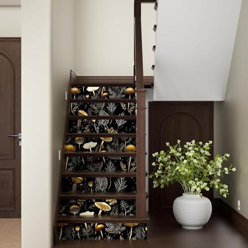 Dark Mushroom Wallpaper Peel and Stick 17.5" x 197",Black Gold | Self Adhesive/Removable/Waterproof/Thick Vinyl Contact Paper for Bathroom Bedroom Shelf Cabinet Drawer,Prepasted,Easy Peel - color: Black Gold, size: 17.5" x 197"